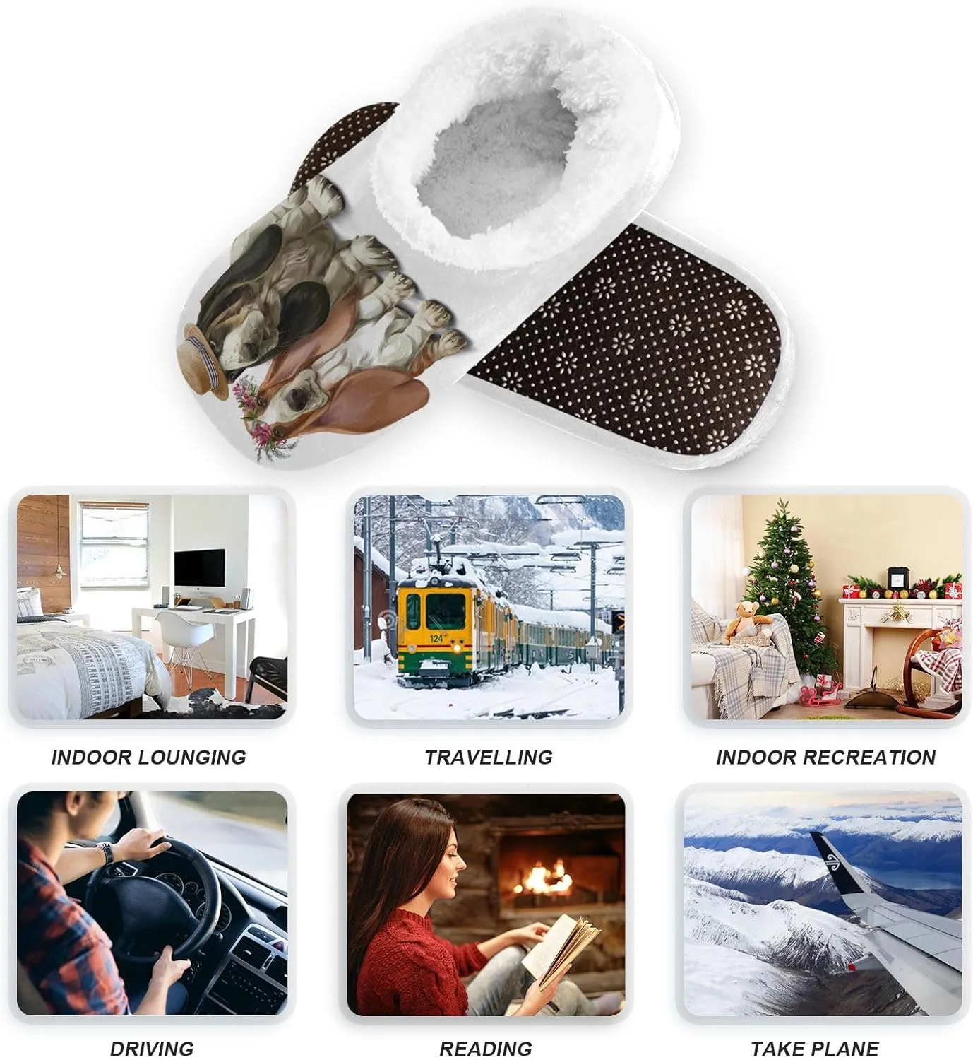 Dussdil Basset Hounds Hat Wreath Home Winter Slippers Spa Travel House Slipper Soft Memory Foam Slipper Non Slip for Women Men Hotel Bedroom Shoes Slippers M