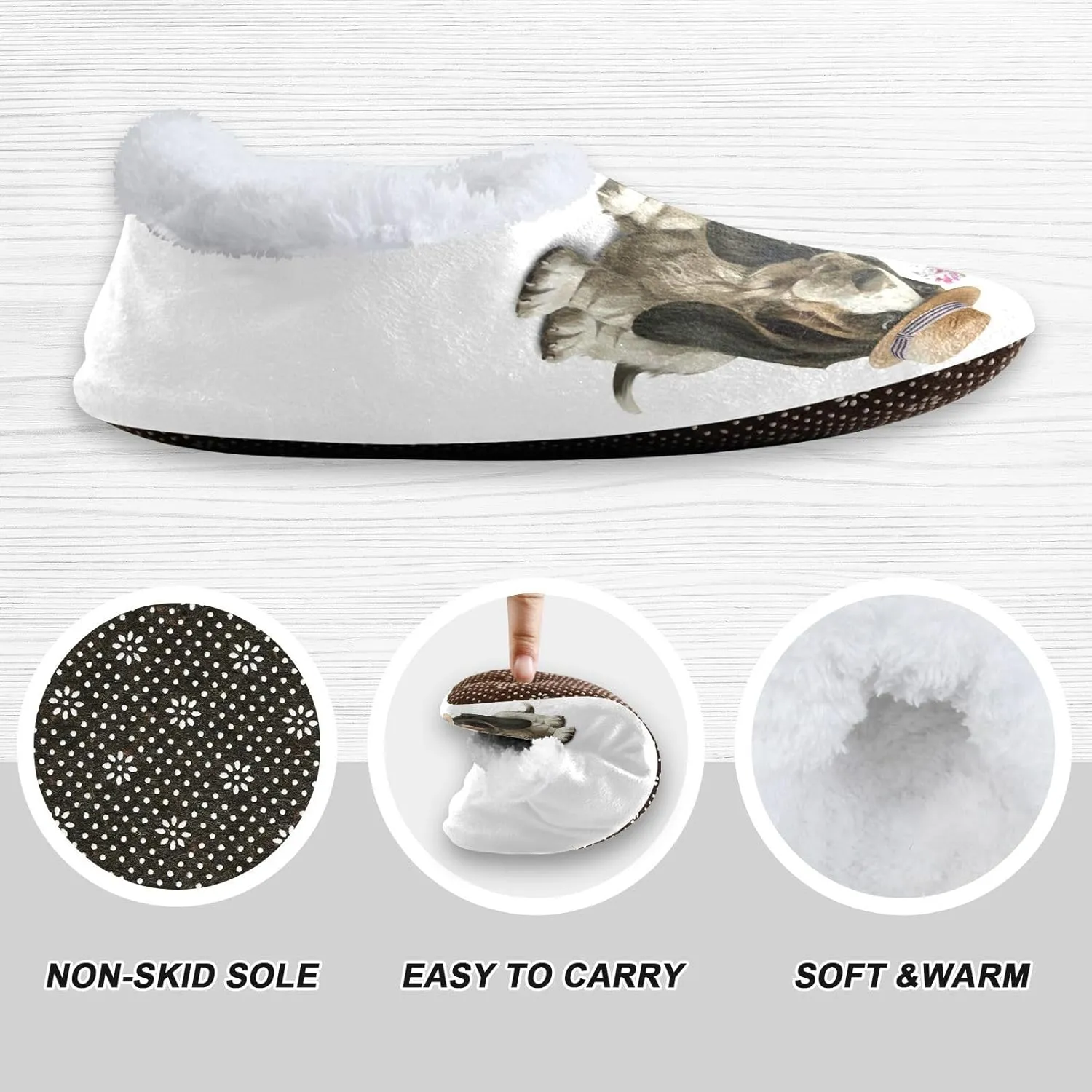 Dussdil Basset Hounds Hat Wreath Home Winter Slippers Spa Travel House Slipper Soft Memory Foam Slipper Non Slip for Women Men Hotel Bedroom Shoes Slippers M