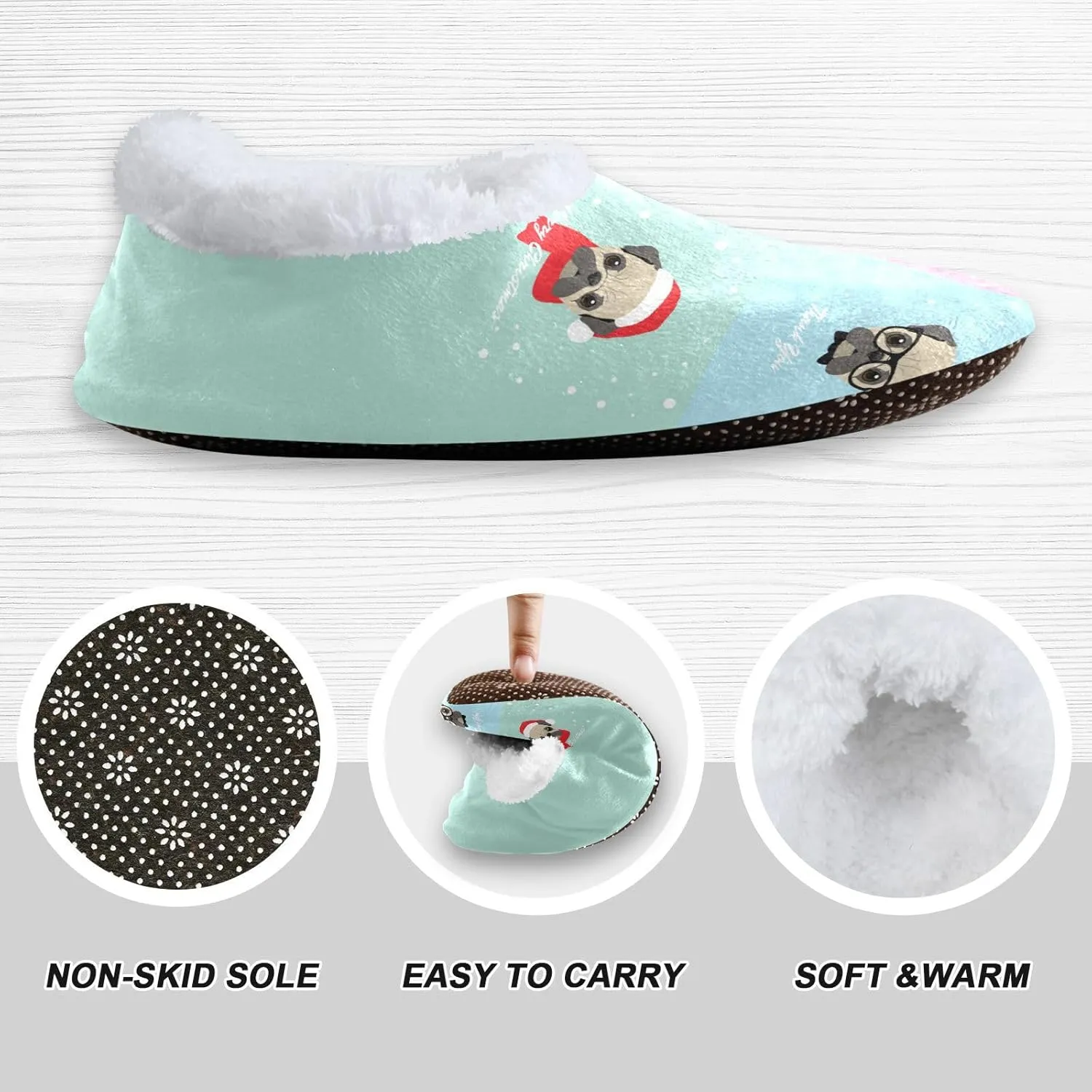 Dussdil Pug Puppy Stars Home Winter Slippers Spa Travel House Slipper Soft Memory Foam Slipper Non Slip for Women Men Hotel Bedroom Shoes Slippers M