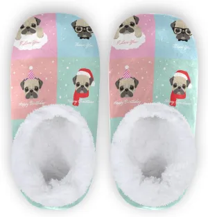 Dussdil Pug Puppy Stars Home Winter Slippers Spa Travel House Slipper Soft Memory Foam Slipper Non Slip for Women Men Hotel Bedroom Shoes Slippers M