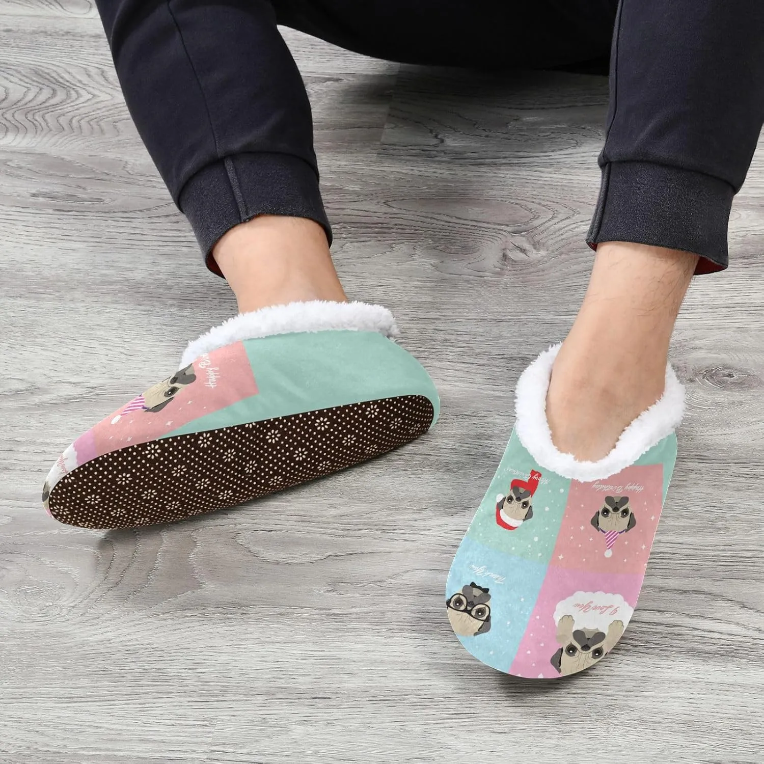 Dussdil Pug Puppy Stars Home Winter Slippers Spa Travel House Slipper Soft Memory Foam Slipper Non Slip for Women Men Hotel Bedroom Shoes Slippers M