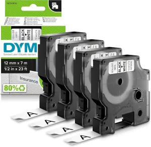DYMO D1 Labels for LabelManager Label Makers, Black Print on White, 1/2-Inch x 23-Foot Rolls, Self-Adhesive, 4 Count