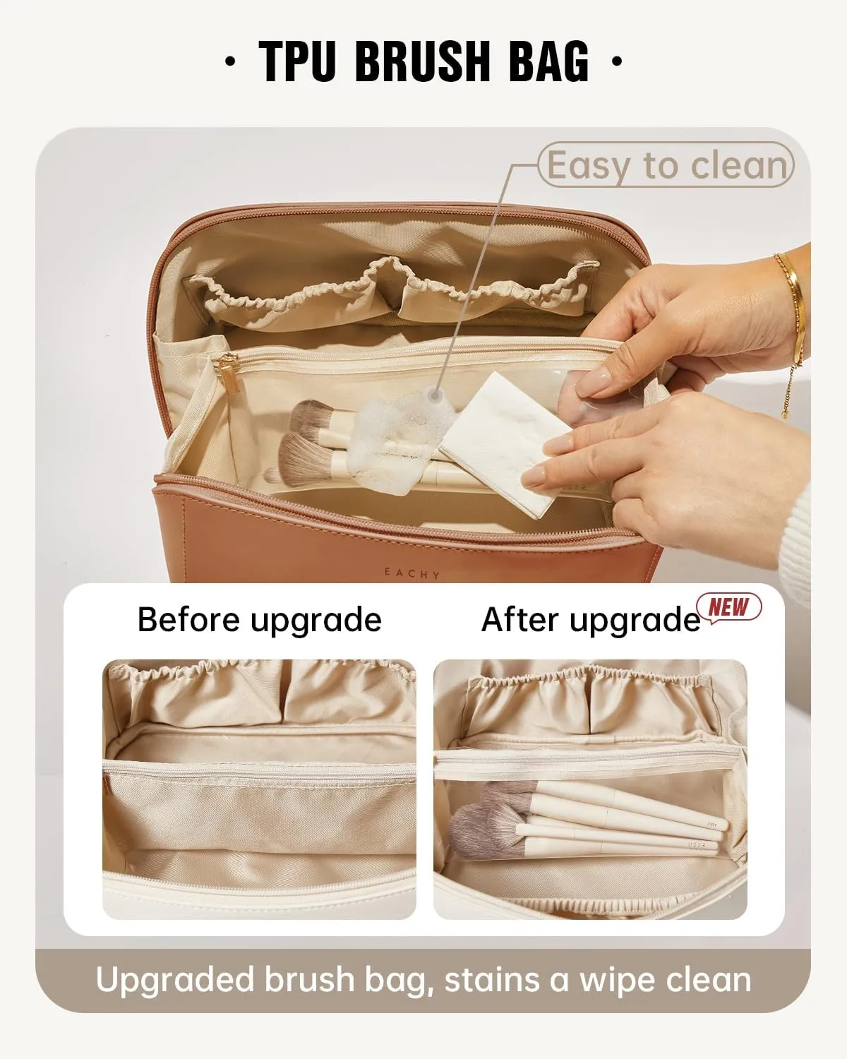 EACHY Travel Makeup Bag,Large Capacity Cosmetic Bags for Women,Waterproof Portable Pouch Open Flat Toiletry Bag Make up Organizer with Divider and Handle