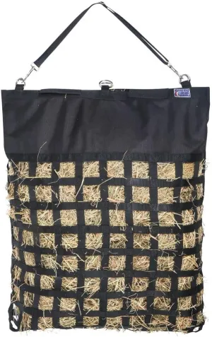 Easy Load Large 2" Slow Feed Hay Bag for Horses | Holds 3-4 Flakes | Durable 600D PVC Material | Color Black