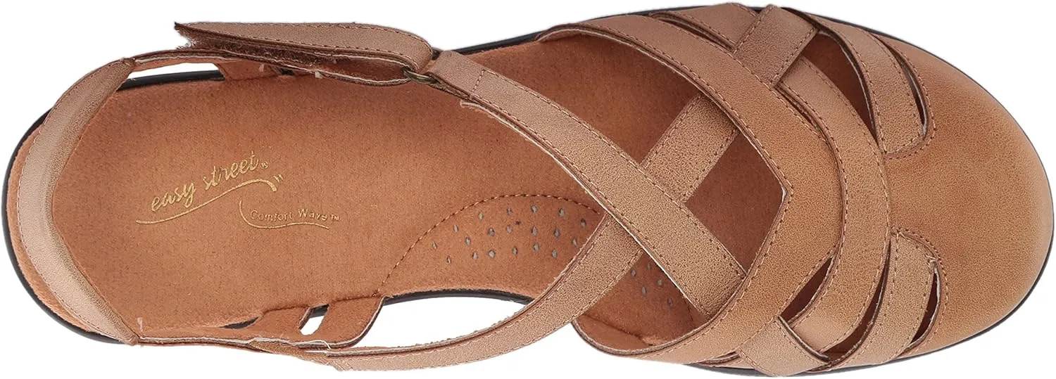 Easy Street Womens Garrett Faux Leather Strappy Flat Sandals