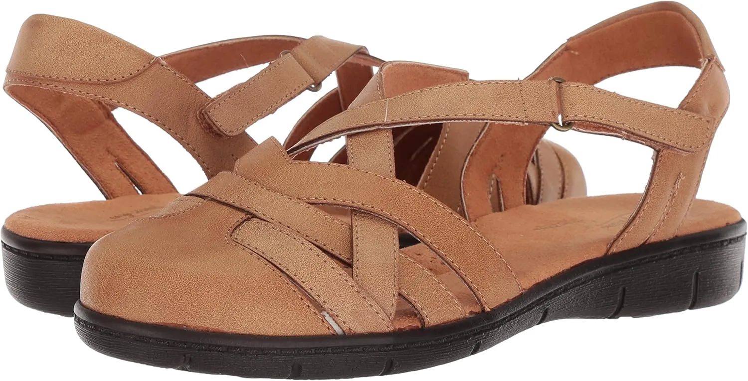 Easy Street Womens Garrett Faux Leather Strappy Flat Sandals