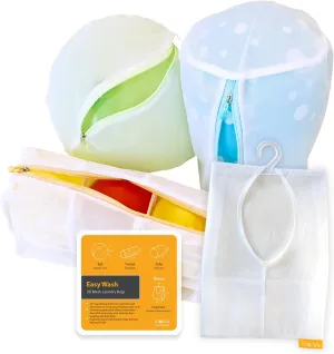 EASY WASH - Large 3D Mesh Laundry Bag Set – Perfect for Bras, Sweaters, Stockings & Delicates, Ideal for Travel, Storage & Laundry. Includes Bonus Organizer Pouch, Durable Mesh, Colorful zippers.