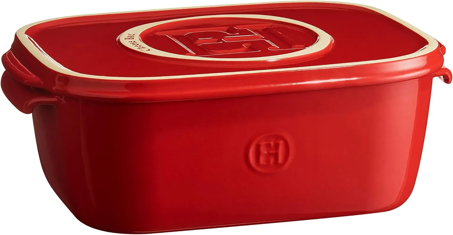 Emile Henry, Burgundy Cheese Storage Box/Serving Platter, 12 x 8 x 4.4in