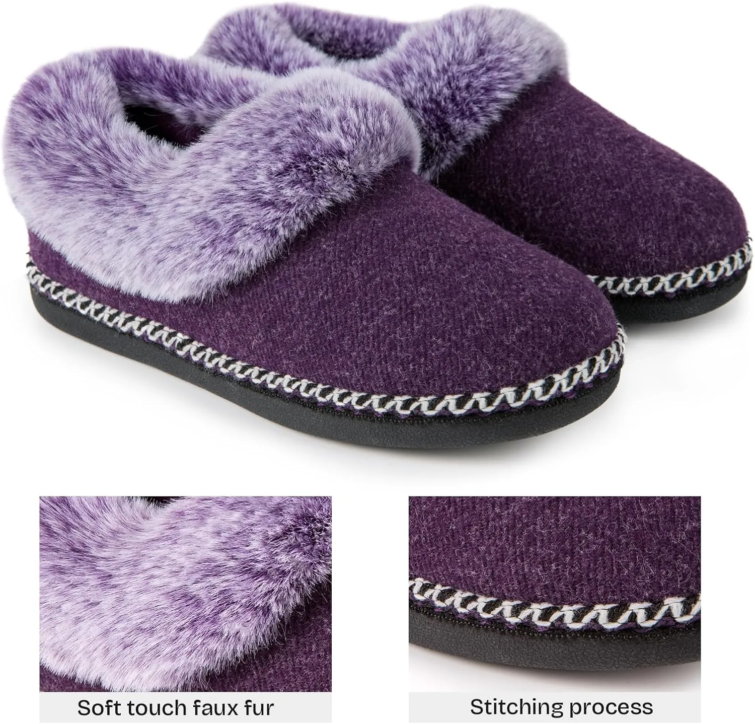 EverFoams Women's Bootie Slippers Warm Soft Comfy Memory Foam Non-slip Indoor House Shoes with Fluffy Collar