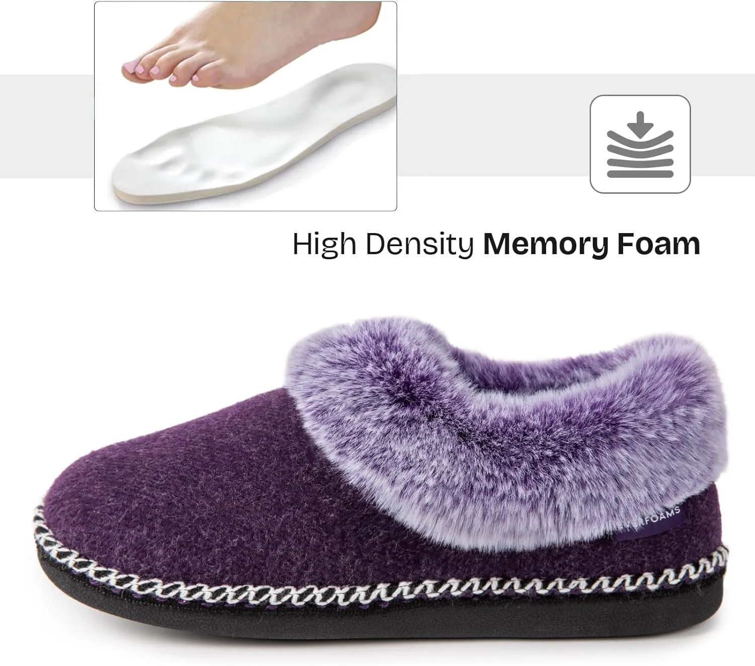 EverFoams Women's Bootie Slippers Warm Soft Comfy Memory Foam Non-slip Indoor House Shoes with Fluffy Collar