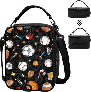 Expandable Lunch Box for Men, Sports Lunch Box for Teen Boy, Insulated Balls Lunch Bag for Men Teenagers Boy, Reusable Lunchbox with Shoulder Strap for Work School Travel Picnic Hiking Beach