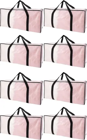 Extra Large Moving Bags with Zippers & Carrying Handles, Heavy-Duty Storage Tote for Space Saving Moving Storage, Fold Flat, Alternative to Box and Bin - 8 Pack, Semi-Transparent