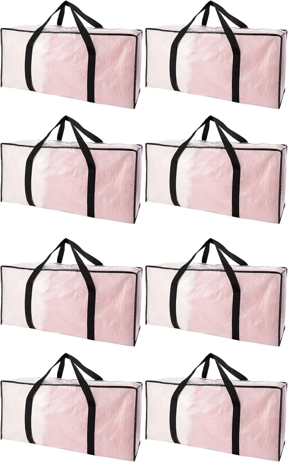 Extra Large Moving Bags with Zippers & Carrying Handles, Heavy-Duty Storage Tote for Space Saving Moving Storage, Fold Flat, Alternative to Box and Bin - 8 Pack, Semi-Transparent
