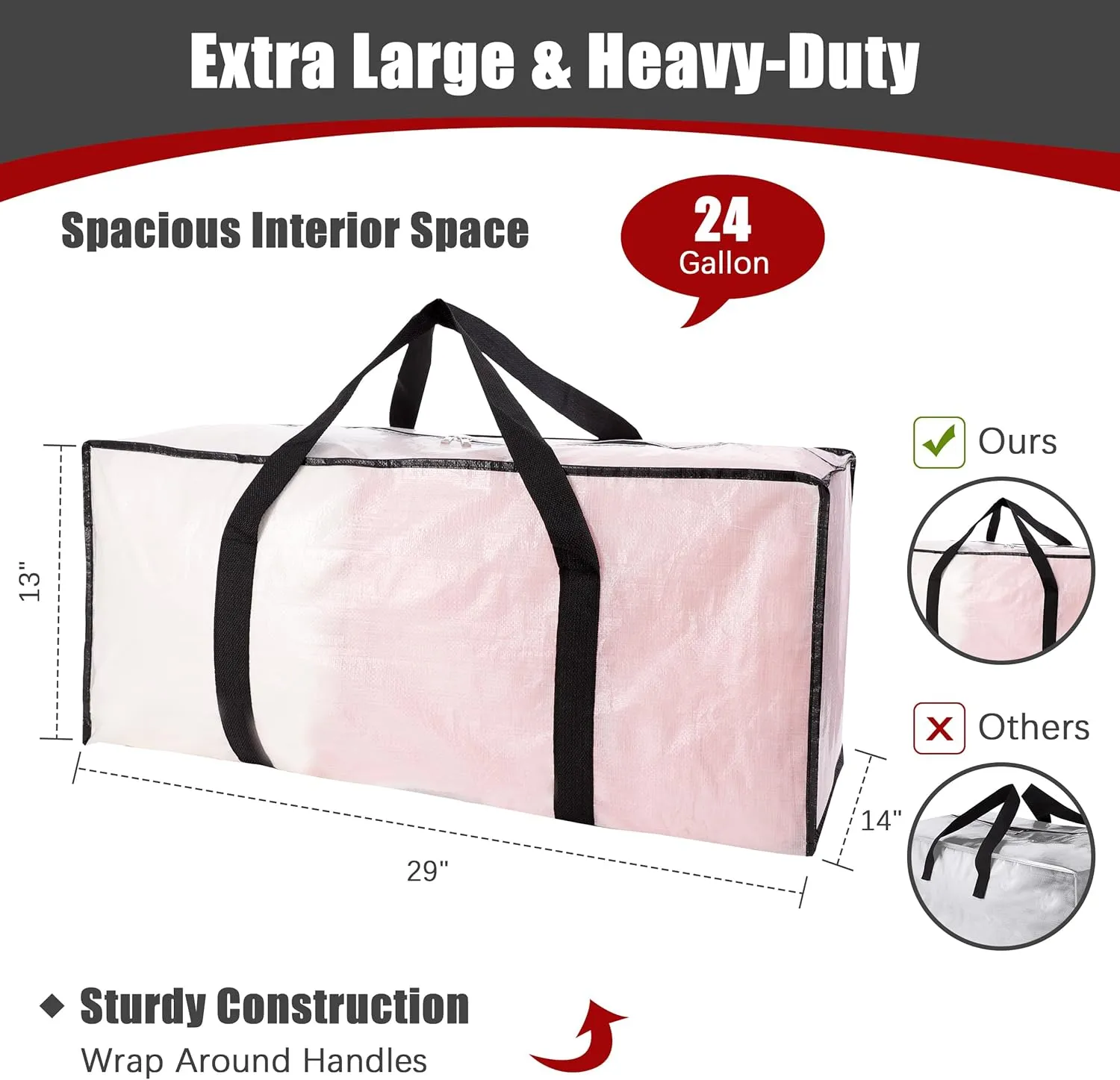 Extra Large Moving Bags with Zippers & Carrying Handles, Heavy-Duty Storage Tote for Space Saving Moving Storage, Fold Flat, Alternative to Box and Bin - 8 Pack, Semi-Transparent