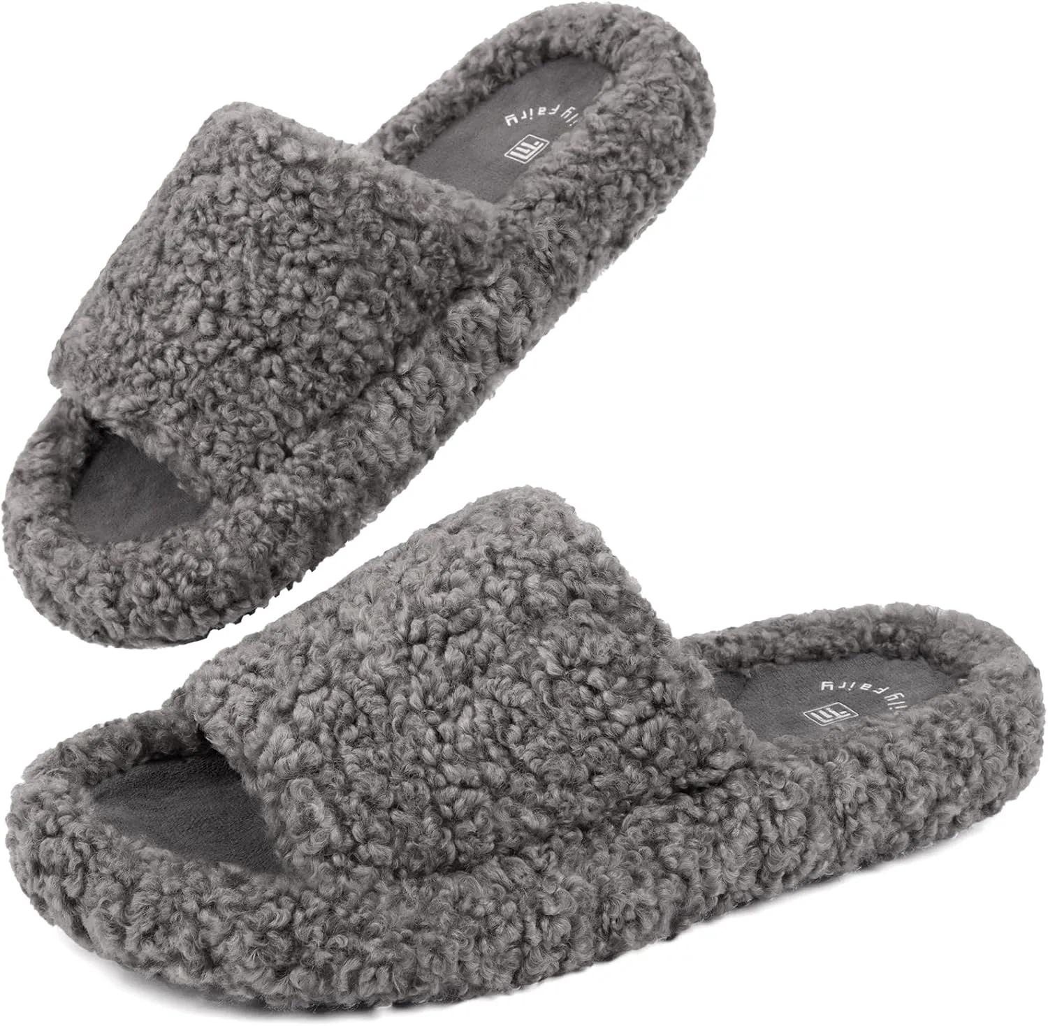 FamilyFairy Women's Fuzzy Slippers Comfy Open Toe Memory Foam House Shoes for Indoor Outdoor