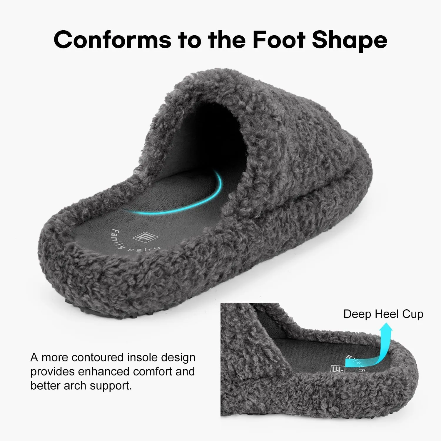 FamilyFairy Women's Fuzzy Slippers Comfy Open Toe Memory Foam House Shoes for Indoor Outdoor