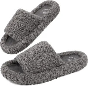 FamilyFairy Women's Fuzzy Slippers Comfy Open Toe Memory Foam House Shoes for Indoor Outdoor
