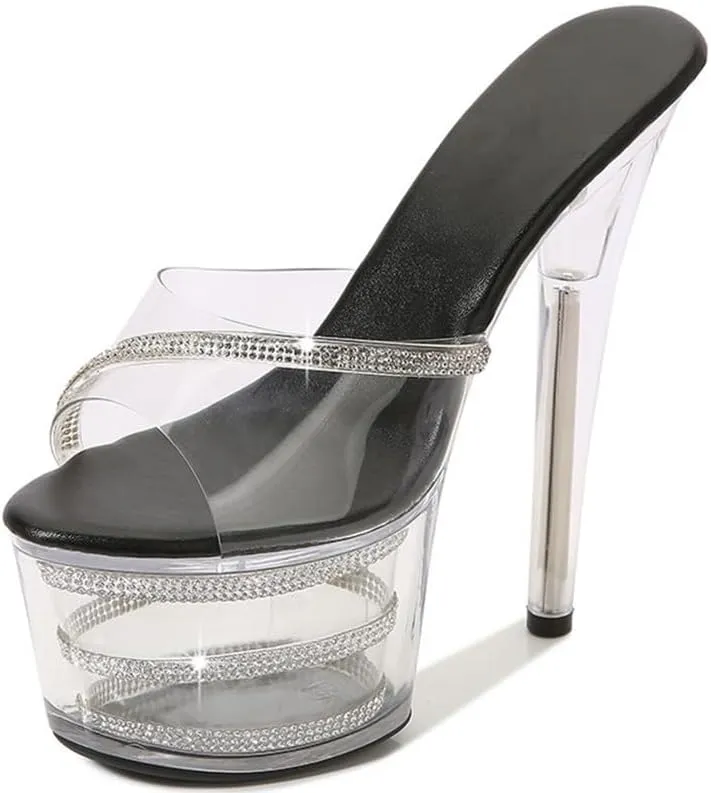 F&A LOVING Women's Clear Platform Sandal 6.5in Stiletto Slip onOpen Toe Heel