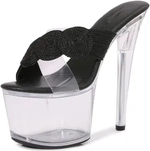 F&A LOVING Women's Clear Platform Sandal 6.5in Stiletto Slip onOpen Toe Heel