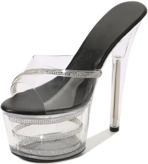 F&A LOVING Women's Clear Platform Sandal 6.5in Stiletto Slip onOpen Toe Heel