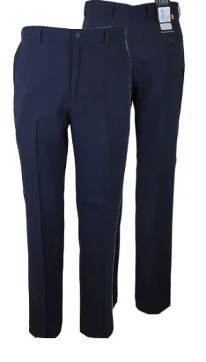FARAH MEN'S EASY CARE FLAT FRONT TROUSERS IN NAVY BLUE WITH SLANTED SIDE POCKETS AND SINGLE BACK POCKET
