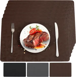 Faux Leather Heat Resistant Place mats Set of 6 – Waterproof Wipeable Dining PU Table Mats for Indoor & Outdoor, Easy to Clean - Black (6, Orange (Color))