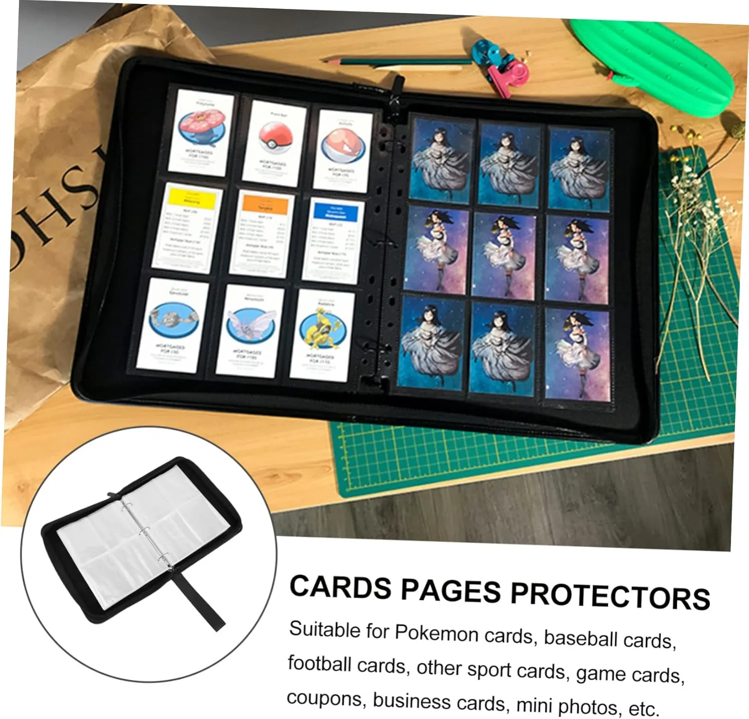 FAVOMOTO 1pc Trading Cards Binder Card Organizer with for Safe Storage for Games Sports and Collectibles with Reinforced Seams