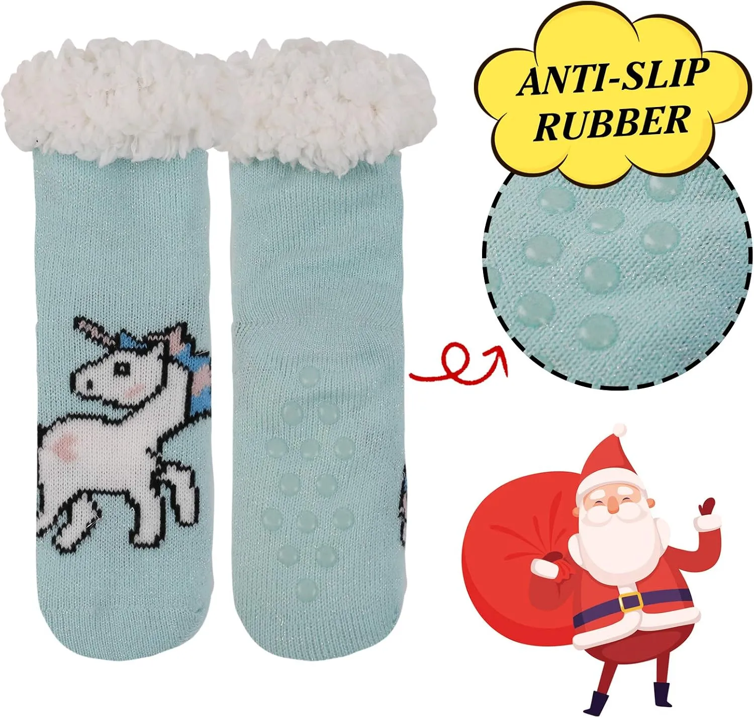 FENELY 3 Pairs Kids Boys Girls Slipper Socks Winter Sherpa Lined Fuzzy Warm Soft Non Skid