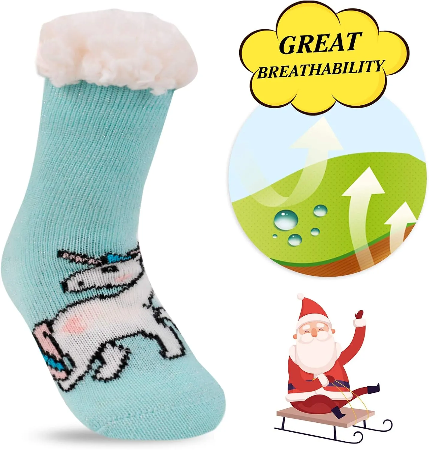 FENELY 3 Pairs Kids Boys Girls Slipper Socks Winter Sherpa Lined Fuzzy Warm Soft Non Skid