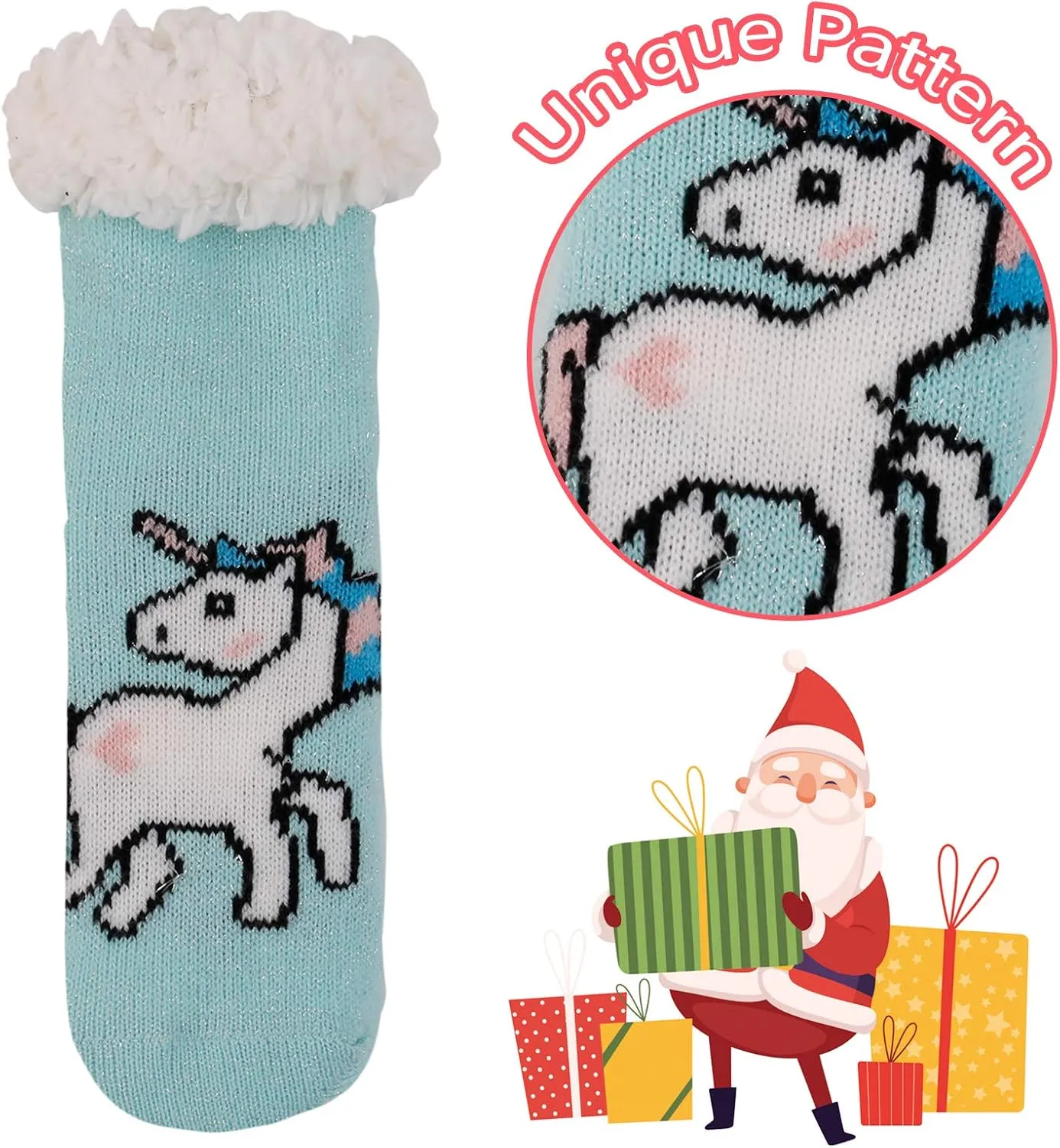 FENELY 3 Pairs Kids Boys Girls Slipper Socks Winter Sherpa Lined Fuzzy Warm Soft Non Skid