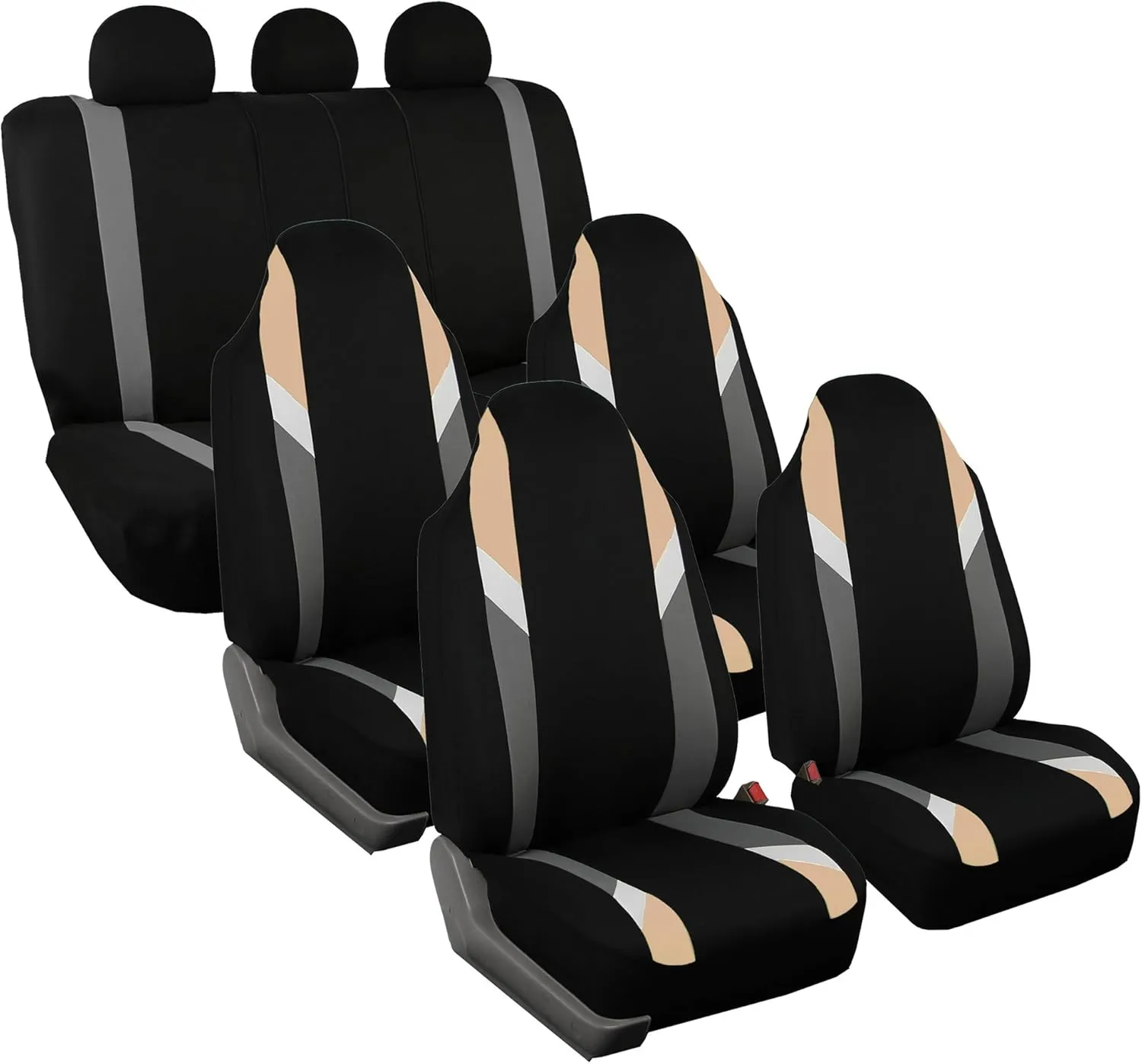 FH Group Three Row 7 Seater - Premium Modernistic Seat Covers - Fit Most Car, Truck, SUV, & Van Beige/Black