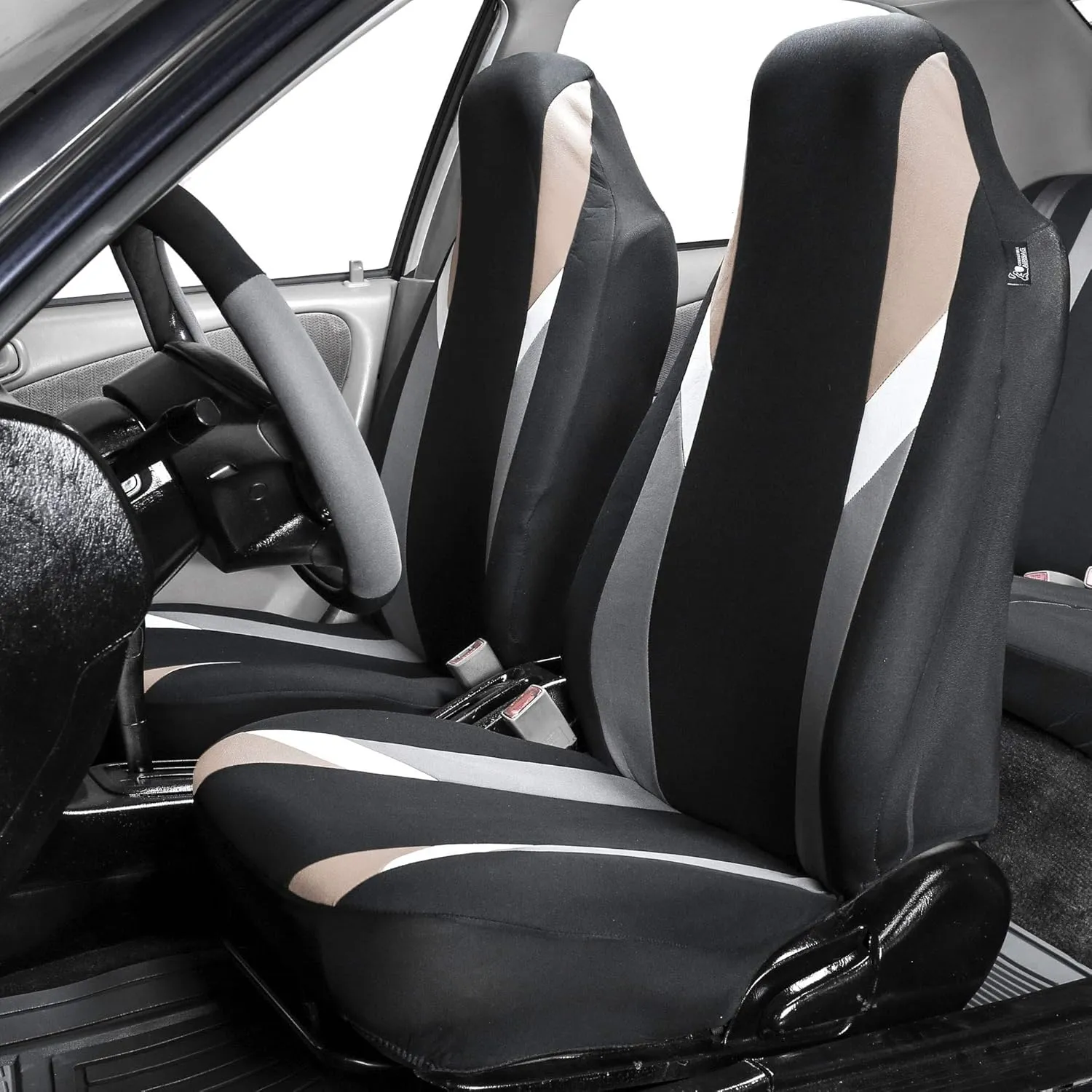 FH Group Three Row 7 Seater - Premium Modernistic Seat Covers - Fit Most Car, Truck, SUV, & Van Beige/Black