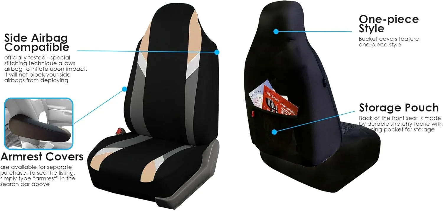 FH Group Three Row 7 Seater - Premium Modernistic Seat Covers - Fit Most Car, Truck, SUV, & Van Beige/Black