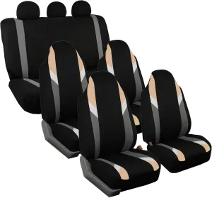 FH Group Three Row 7 Seater - Premium Modernistic Seat Covers - Fit Most Car, Truck, SUV, & Van Beige/Black