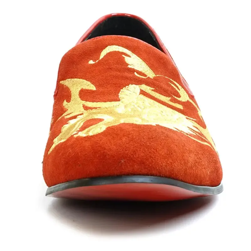 Fiesso FI-7039 Red Suede Slip on Loafers