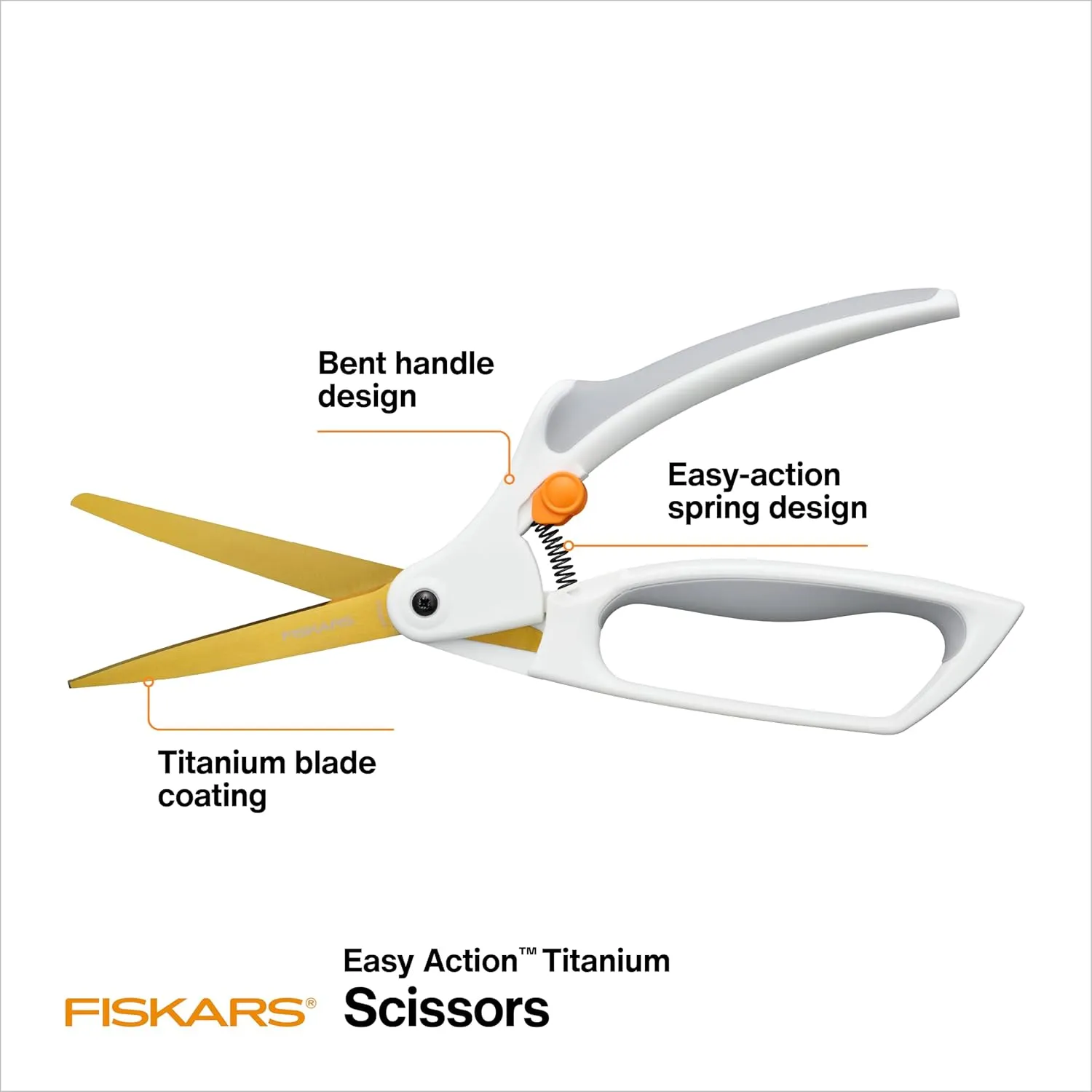 Fiskars Easy Action Titanium Scissors, Spring-Assisted, Precision Ground Stainless Steel Blades, 8in
