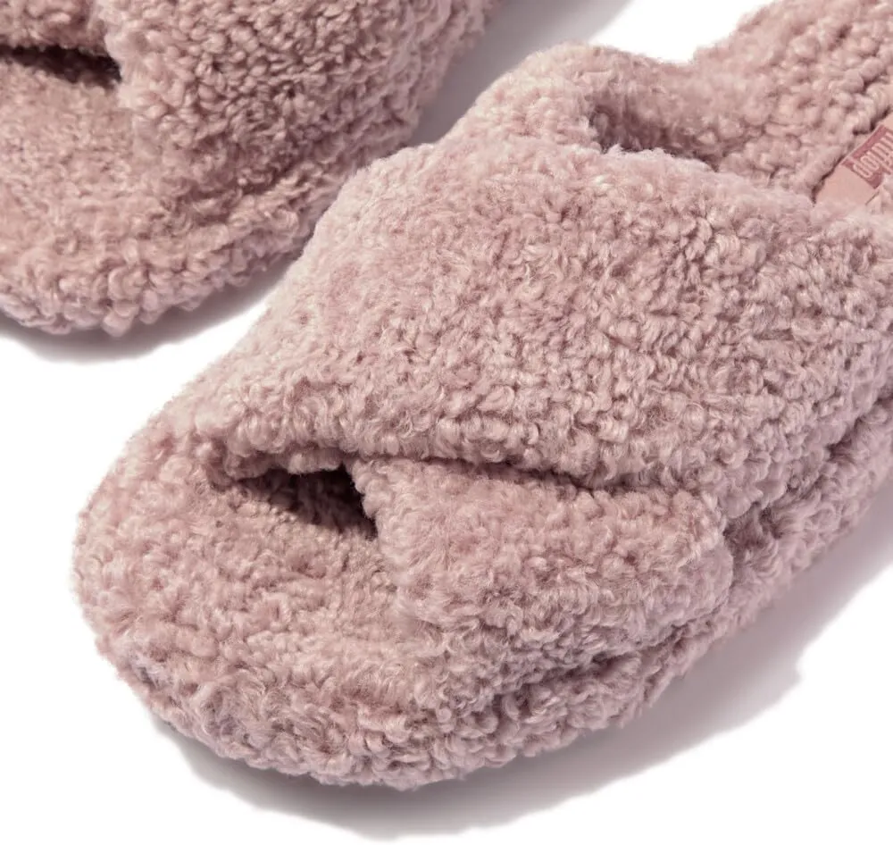 FitFlop Women's Iqushion D-Luxe Padded Teddy Cross Slides Wedge Sandal