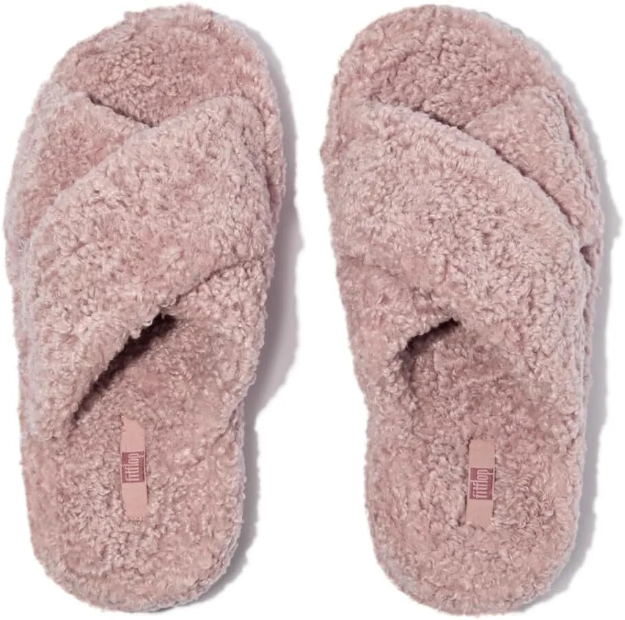 FitFlop Women's Iqushion D-Luxe Padded Teddy Cross Slides Wedge Sandal