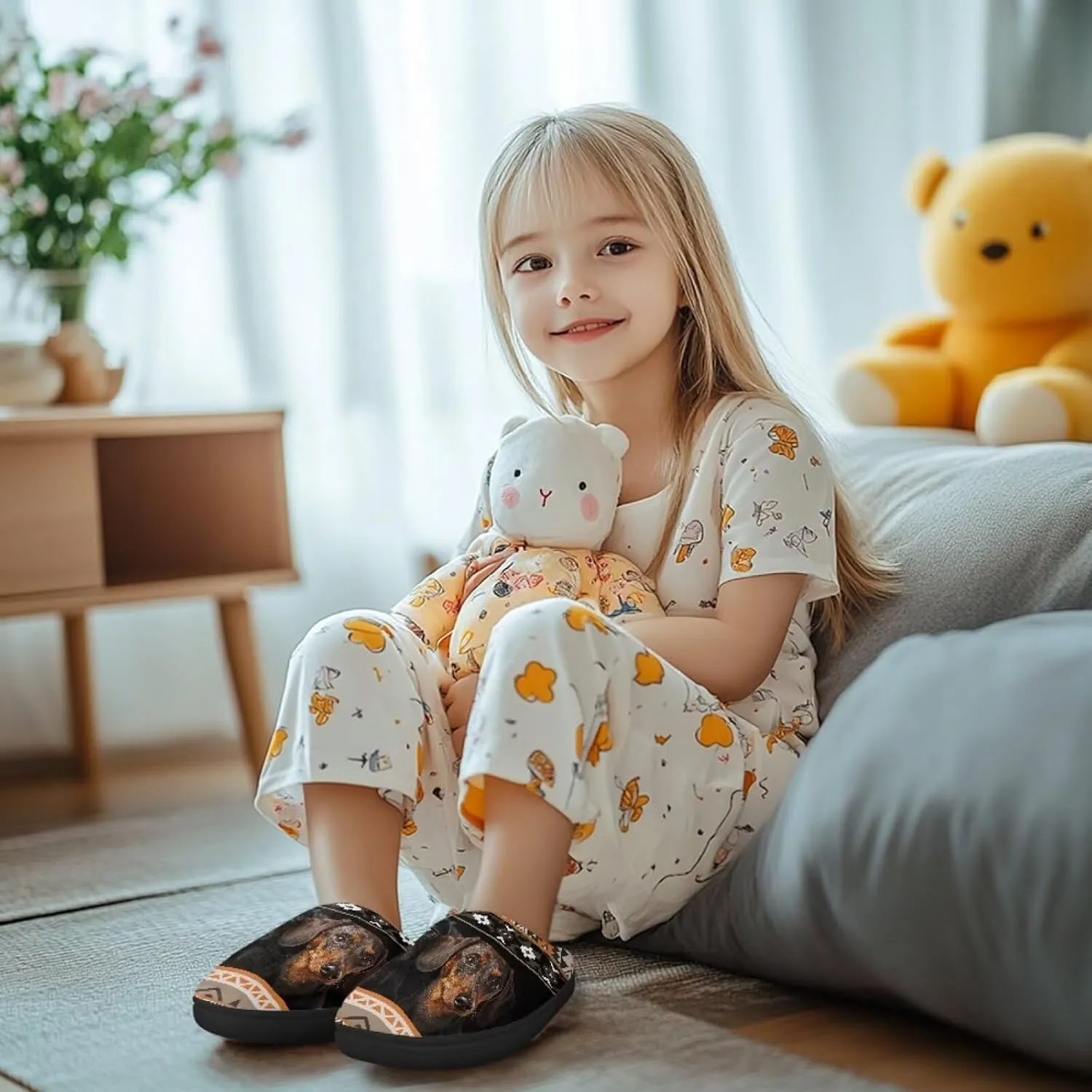 Flannel Slippers for Kids, Closed Toe Fluffy Slippers for Winter, Comfy Soft Home Slippers for Walking