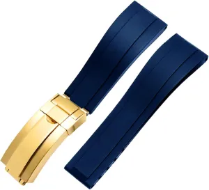 Flat End 20mm 21mm Rubber Silicone Watch Bands for Any Brand Watch Stainless Steel Folding Buckle Strap Brand Watchband Sports (Color : 10mm Gold Clasp, Size : 21mm)