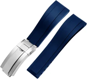 Flat End 20mm 21mm Rubber Silicone Watch Bands for Any Brand Watch Stainless Steel Folding Buckle Strap Brand Watchband Sports (Color : 10mm Gold Clasp, Size : 21mm)