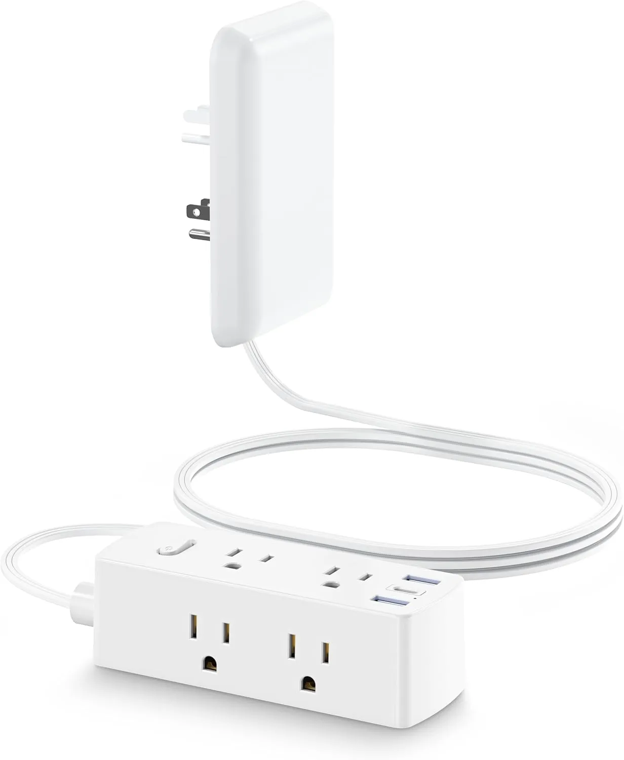 Flat Extension Cord with Outlet Cover, Flat Plug Power Strip with 6 Outlets and 3 USB Ports, 2000 Joules Surge Protector, 6 FT Cord Hidden Outlet Extender for Tight Spaces