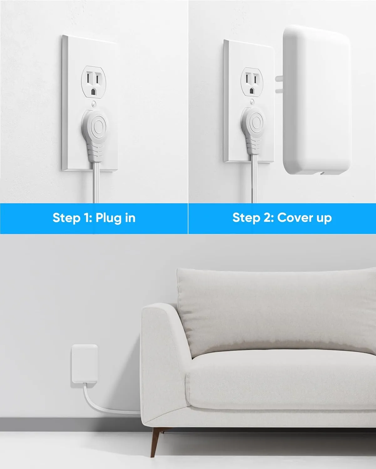 Flat Extension Cord with Outlet Cover, Flat Plug Power Strip with 6 Outlets and 3 USB Ports, 2000 Joules Surge Protector, 6 FT Cord Hidden Outlet Extender for Tight Spaces