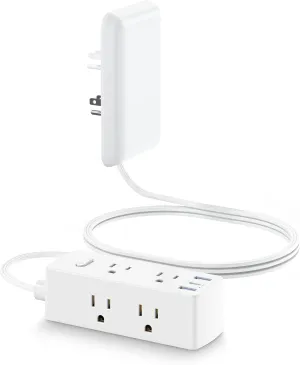 Flat Extension Cord with Outlet Cover, Flat Plug Power Strip with 6 Outlets and 3 USB Ports, 2000 Joules Surge Protector, 6 FT Cord Hidden Outlet Extender for Tight Spaces