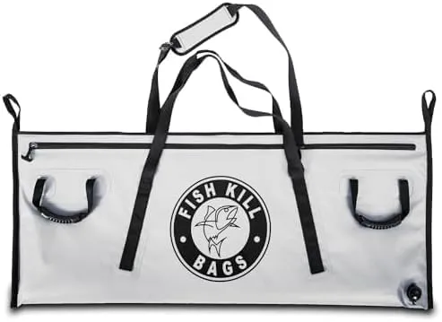 Flat PVC Tarpaulin Insulated Fish Cooler Kill Bag for Fishing with Easy Grip and Carry Handles, 3 Sizes