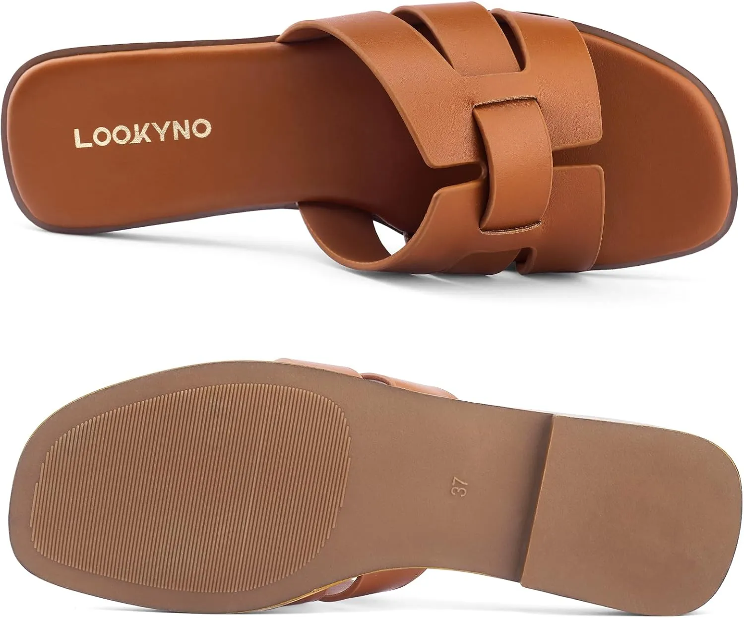Flat Sandals for Women 2025 Dressy Summer Leather Slides with Square Open Toe