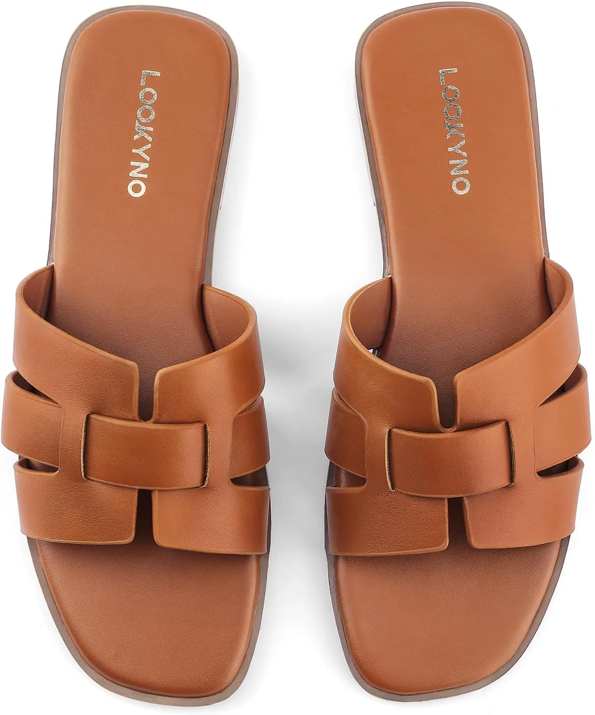 Flat Sandals for Women 2025 Dressy Summer Leather Slides with Square Open Toe