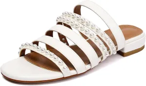 Flat Sandals for Women Summer Comfortable Bridal Slippers Pearl Sandals