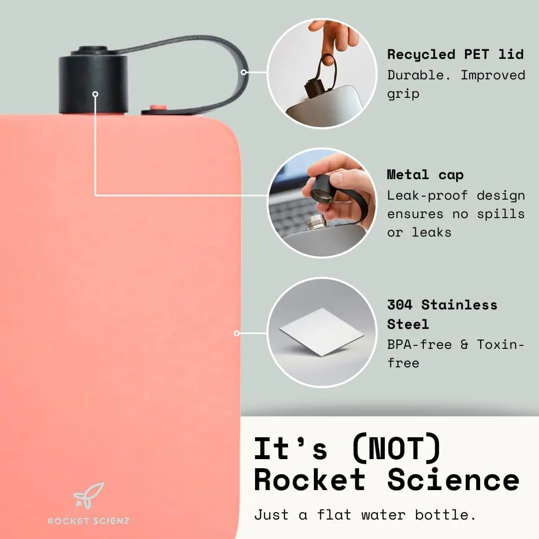 Flat Water Bottle | Stainless Steel 17oz Flask | Minimalistic Design for Easy Portability | BPA-Free, Leak-Proof | Perfect for Travel, Gym, and Everyday Use (Pink Salmon)