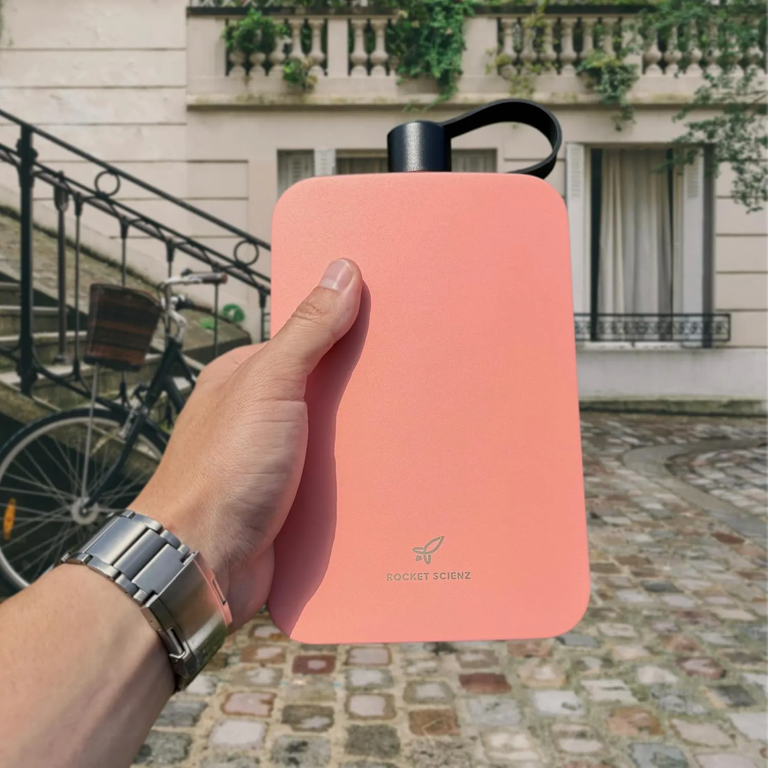 Flat Water Bottle | Stainless Steel 17oz Flask | Minimalistic Design for Easy Portability | BPA-Free, Leak-Proof | Perfect for Travel, Gym, and Everyday Use (Pink Salmon)